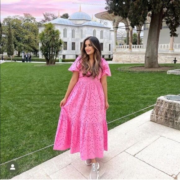 Zara pink eyelet openwork embroidered dress - Picture 6 of 15